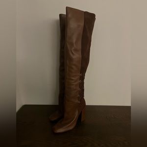 Schutz Brown Leather & Suede Over the Knee Boots Sz. 9.5